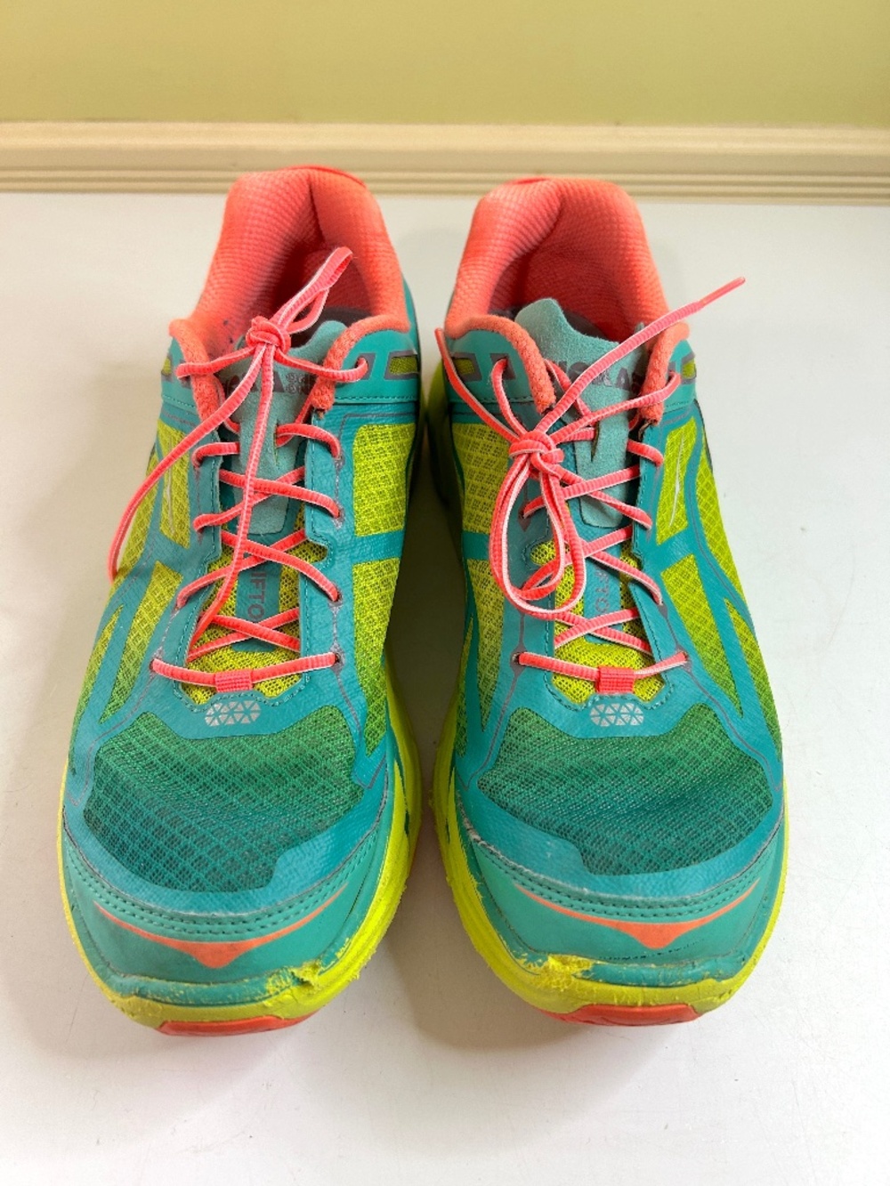 HOKA Clifton Women’s Running Sneakers Green And Orange - Picture 3 of 10